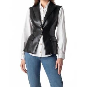 NEW GENERATION LOVE rialto vegan leather sleeveless blazer in black